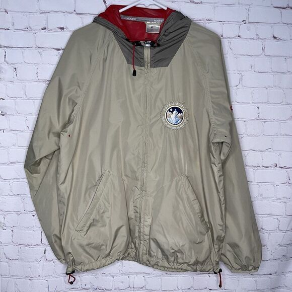 Vtg Roots73 Mens Hooded Water Resistant Jacket Sz M Rain Coat Gray Voyage Malibu - Picture 1 of 8